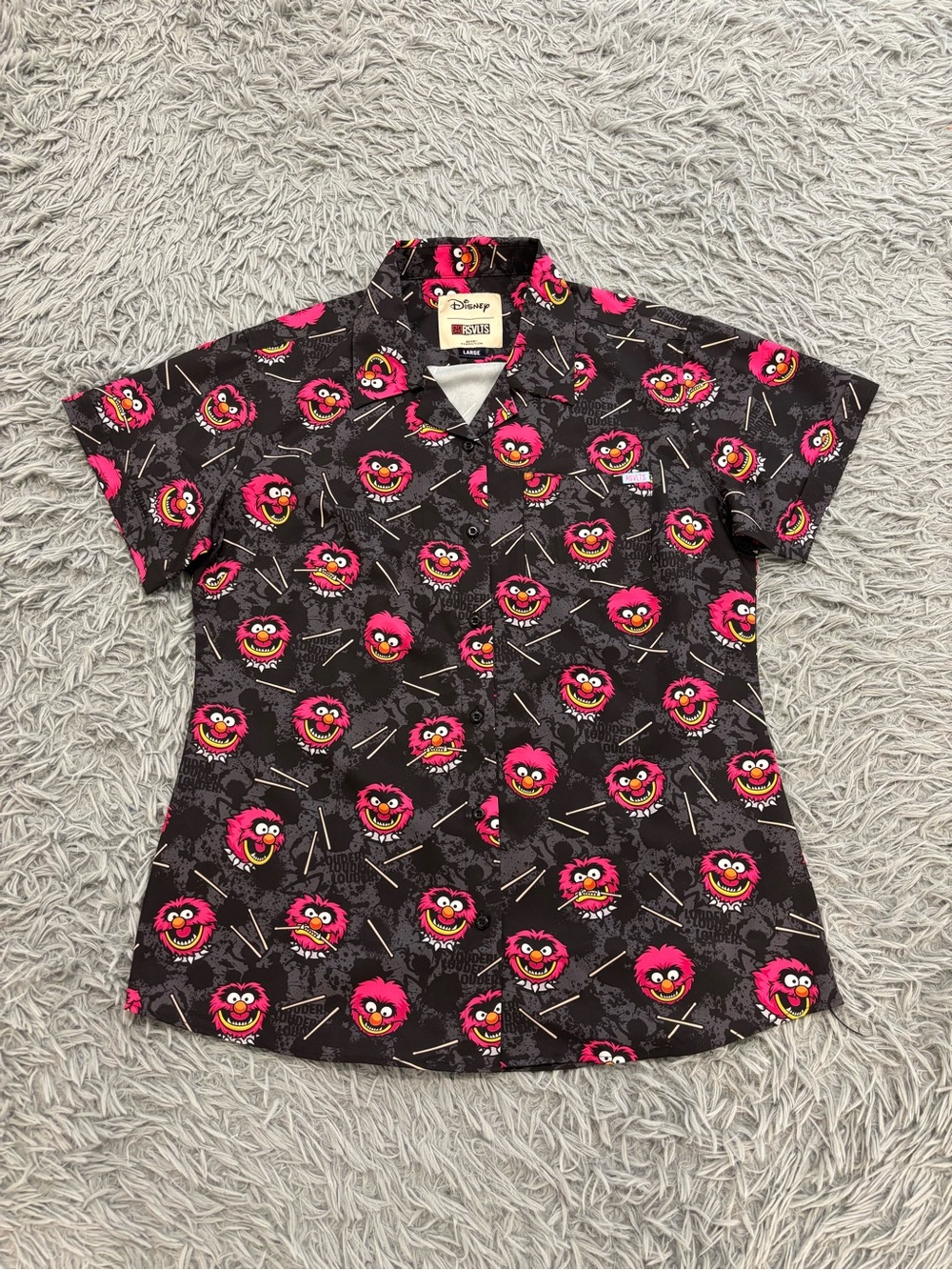 RSVLTS Disney The Muppets Women’s Large Rahhh Kunuflex Drums Button Up Shirt